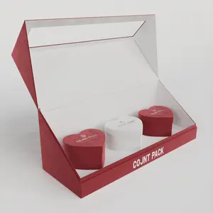 三件套天鹅绒玫瑰盒套装，带透明窗户刚性盒，用于花卉包装