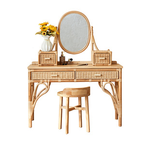 Foshan Hotel Home Furniture Square Woven Natural <strong>Rattan</strong> Bedroom <strong>Table</strong> and Chair Sets <strong>Dressing</strong> <strong>Table</strong> with Mirror Wood Dresser - Product Image 3
