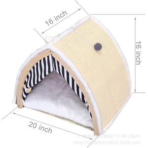เต็นท์ข่วนเล็บแมวทำจากไม้ ลายขาวดำ พร้อมที่นอนอุ่นๆ สำหรับแมว - Product Image 4