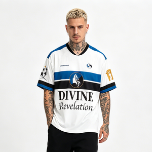 Camiseta de fútbol de malla con bloques de color y bordados, efecto <span class=keywords><strong>dos</strong></span> piezas, de alta calidad, para hombre y mujer, personalizada - Product Image 1