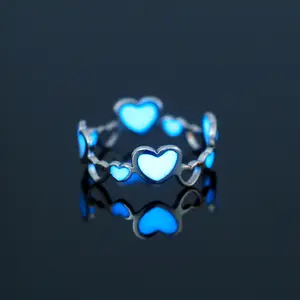 Luminous Heart Rings Glow In The Dark Rings For Women Teen Girls Silver Stainless Steel Ring Handmade Fashion Jewelry Gifts