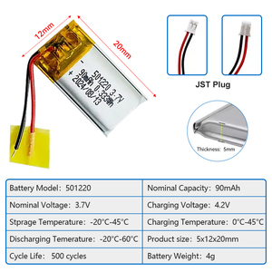 Wiederauf ladbare Lithium-Polymer-Batterie 501220 501025 3,7 V 90mAh 100mAh 603040 <span class=keywords><strong>Li</strong></span>-Ionen-Batterie für elektronisches klinisches Thermometer - Product Image 3