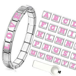 Pulsera Personalizada con Letra Italiana en Técnica de Goteo de Aceite, Correa de Reloj con Inicial de Amor, Accesorios de Joyería DIY en Rosa - Product Image 1