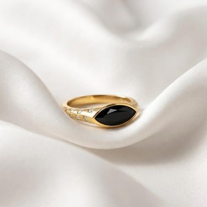 Elegant Black Obsidian Marquise Cut Gemstone <b>Ring</b> Natural Crystal Jewelry for Women <b>Crafted</b> with 925 Sterling Silver & 18K Gold - Product Image 1