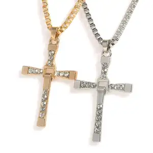 Hot Fast and Furious 7 Dominic Toretto Crystal Silver Cross Pendant Necklace