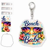 Porte-clés personnalisé en acrylique – Charme de sac de plage « Beach Babe » Coucher de soleil tropical – Cadeau personnalisé – Accessoire de vacances transparent – Vente en gros