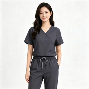 Medische scrubsets met korte mouwen, V-hals, zakken en trekkoord in de taille voor zorgprofessionals 42186 - Product Image 2