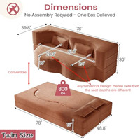 Canapé-lit convertible, fauteuil avec coussins, canapé confortable pour le sol, livré en boîte, sans assemblage, canapé compressé pour salon et chambre