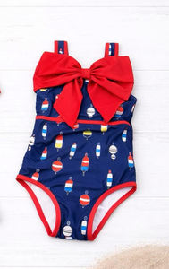 Ensemble de maillot de bain pour fille, manches longues, motif rouge, style actif, vente en gros pour enfants, référence S0728 - Product Image 2