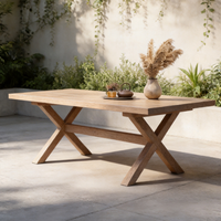 Canapé en teck avec coussins, imperméable et anti-corrosion, ensemble table et chaises de style rustique pour jardin extérieur