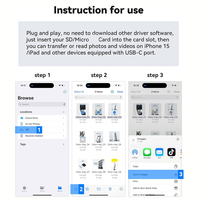 Cantell alta velocidad 3 en 1 USB C lector de tarjetas SD tipo C a TF adaptador de tarjeta SD para iPhone 15 Pro Max lector de tarjetas de memoria con SD