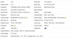หน้าจอ LCD รุ่น G101UAN01.0 ยี่ห้อ AUO ขนาด 10.1 นิ้ว ความละเอียด 1920*1200 ความสว่าง 380 nits แบบ IPS สำหรับใช้งานในบ้าน ระบบควบคุมกลาง และอุตสาหกรรม - Product Image 3