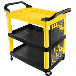 Chariot de rangement 3 niveaux jaune et noir pour detailing automobile, avec crochets pour panneaux de rangement, organisateur pour lavage de voitures, <span class=keywords><strong>garage</strong></span>, atelier, bricolage et maison - Product Image 1