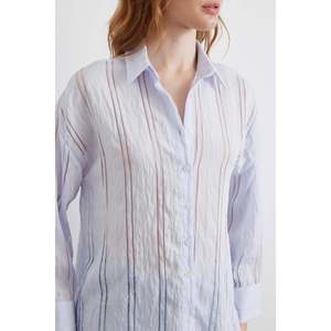 Camisa de Organza a Rayas Azul, Blusa Informal para Mujer, Translúcida, para Uso Diario - Product Image 3