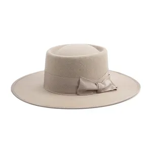 Sombrero plano de lana de Eva para hombre y mujer, sombrero de lana de fieltro, ala ancha redonda, Logo personalizado