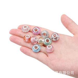 Resin Filled Glitter <b>Large</b> Hole <b>Beads</b> Ball Shape DIY Jewelry Accessories Unisex Bracelet Charms Multicolor Speckled Design - Product Image 3