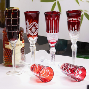 Verres à <span class=keywords><strong>champagne</strong></span> en cristal rouge rubis coupés à la main sur mesure, style Edo Kiriko intemporel, acceptés par l'usine - Product Image 4