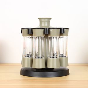 Lot de 8 pots à <span class=keywords><strong>épices</strong></span> rotatifs en PET transparent, écologiques et durables, avec support <span class=keywords><strong>carrousel</strong></span> et couvercles noirs, pour cuisine - Product Image 3