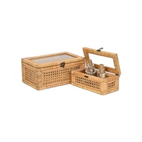 Petit MOQ, panier de rangement en rotin naturel et en verre, écologique, de luxe, de forme rectangulaire, prêt à être expédié, bac de rangement pour la maison
