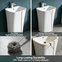 Lavabo sur pied moderne en céramique, style contemporain, avec mitigeur, pour salle de bain