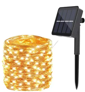 De gros led bande lumière extérieure solaire-Guirlande lumineuse solaire LED, fil de cuivre, éclairage de fête, jardin, cour, arbre, étanche, extérieur