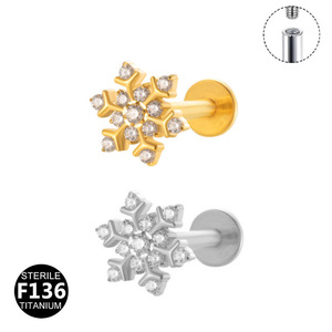 Clous d'oreilles en titane Snowflake G23 stériles F136 pour bijoux de piercing - Product Image 4