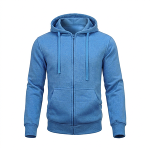 Sudadera con capucha azul para hombre, con cremallera, cordón ajustable, bolsillo canguro, estilo casual vintage, ecológica, de poliéster/algodón, 2 en 1, para invierno - Product Image 1