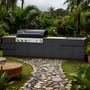 Barbecues à gaz d'extérieur-Gril de qualité supérieure à 4 brûleurs avec couvercle <span class=keywords><strong>en</strong></span> verre trempé, plateau de rangement latéral Meubles de patio pour appartement - Product Image 1