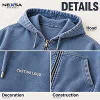 Sweat à capuche entièrement zippé avec logo personnalisé, épaules tombantes, poche kangourou fendue, manches longues, décontracté, vente en gros, vêtements OEM ODM, marque privée