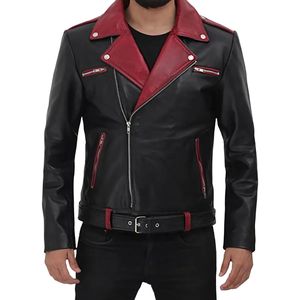 Chaqueta de Motociclista de Cuero Vacuno Genuino Negro para Hombre, con Diseño de Hombros Acolchados, Estilo Urbano de Secado Rápido - Product Image 1