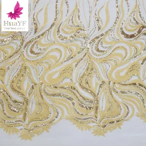 HY0719 nouveau tissu de dentelle perlée design or africain avec paillettes pour robes de soirée de luxe 2023