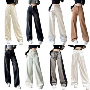 Nouvelle Vente Chaude Femmes Jean Multi-poches Pantalon Taille Haute Ample Leisure <strong>Denim</strong> Large Jambe Pantalon Femmes - Product Image 1