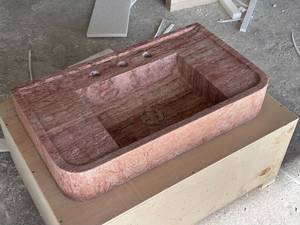 Lavabo Flotante de Mármol Natural de Lujo, Lavabo Integrado de Piedra, Encimera de Baño Acanalada Montada en la Pared, Personalizado OEM ODM - Product Image 2