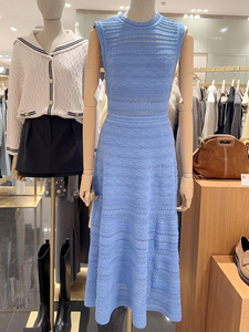 Nouvelles arrivées Sept Couleurs 2026 Début du Printemps Élégante <span class=keywords><strong>Robe</strong></span> Longue Française à Col Rond Sans Manches avec <span class=keywords><strong>Fermeture</strong></span> Éclair Diamantée et Imprimé Vague Creux - Product Image 3