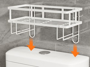 Étagère murale autocollante à chaud <span class=keywords><strong>pour</strong></span> salle de bain, à placer au-dessus des toilettes, étagère à 2 niveaux, gain de place, étagères de salle de bain avec crochets - Product Image 6