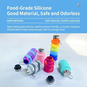 Bouteille d'eau pliable en silicone sans BPA personnalisée |   Bouteille d'eau de sport avec mousqueton |   Visite en plein air adaptée aux adultes - Product Image 2