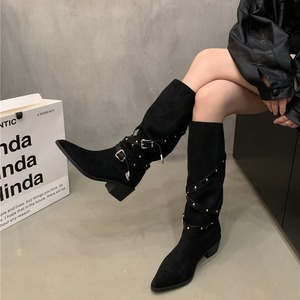 Mode <span class=keywords><strong>bottes</strong></span> hiver nouvelle fille épicée Sexy pointu <span class=keywords><strong>bottes</strong></span> à la mode riveté boucle de ceinture épais talon haut <span class=keywords><strong>bottes</strong></span> femmes chaussures <span class=keywords><strong>2023</strong></span> - Product Image 3