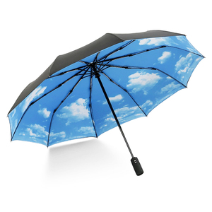 Paraguas Plegable de 3 Pliegues, Totalmente Automático, Resistente al Viento, de Nylon Negro, Protección Solar y Contra la Lluvia, para Viajes - Product Image 2
