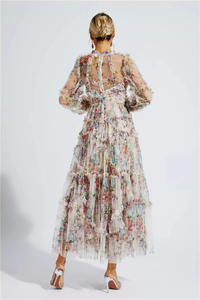 Maxi <span class=keywords><strong>abito</strong></span> floreale in <span class=keywords><strong>Organza</strong></span> a manica lunga Casual Casual elegante personalizzato da donna inverno 2024 - Product Image 2