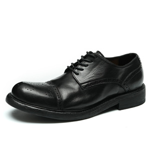 Zapatos de cuero Goodyear hechos a mano con punta redonda, zapatos formales de negocios, suela de cuero con diseño inglés grabado, de piel de vaca para hombre - Product Image 1