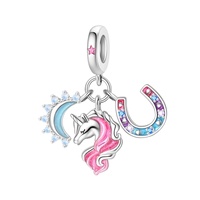 Fabricant de gros cuivre plaqué argent licorne princesse Clown grande roue pendentif Bracelet mode Zircon pour breloques