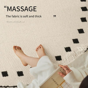 Tapis géométrique rond moderne pour salon, chambre, balcon, antidérapant, en mélange de polypropylène, avec motif à carreaux - Product Image 5