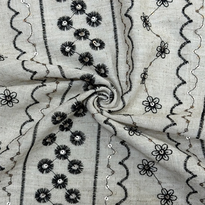 Chất Lượng Cao 100% Linen Viscose Dệt Vải Thoáng Khí Sequin Thêu In Cho Phụ Nữ Của Dresses Áo Sơ Mi Boys 'Áp Dụng - Product Image 2