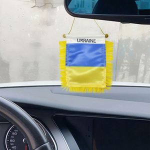 Custom Ukraine Satin Pennant Flag Car Mini Flag <b>Banner</b> with Yellow Tassels - Product Image 3