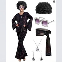 Costume disco des années 70 pour femmes, ensemble pantalon pattes d'éléphant métallisé scintillant avec perruque afro, lunettes, tenue rétro pour fête d'Halloween