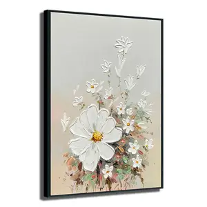 Original Art Modern Home Decor Floral Canvas Oil Painting Fashion Design With White Flower Wall Art Handpainted Art Work