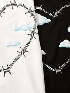เสื้อยืดแขนยาวสีดำพิมพ์ลายหัวใจลวดหนามและเมฆ คอกลม ทรงหลวม ใส่ได้ทั้งชายและหญิง ทุกฤดูกาล - Product Image 5