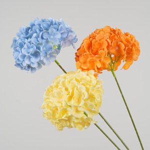 ดอกไฮเดรนเยียประดิษฐ์สีเหลืองส้มน้ำเงิน ก้านเดี่ยว ทำจากผ้าไหม สำหรับตกแต่งดอกไม้ประดับ จัดโต๊ะงานแต่งงาน - Product Image 2