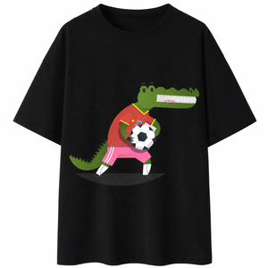 Cute Cartoon <strong>Crocodile</strong> Soccer Player Print T-shirt, Custom Cotton <strong>Tee</strong>, Funny Animal Holding Football Tshirt for Men Daily Outfit - Product Image 5
