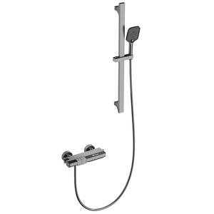 Ensemble de douche thermostatique domestique tout en cuivre avec pommeau de pluie carré portatif 3,5-4,9 GPM, valve en céramique, température constante, fonction massage - Product Image 1